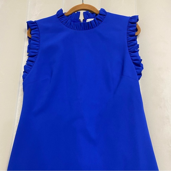 Alice + Olivia Women’s Elsa Dress Size 10 Ruffle Trim Shift Ultramarine Designer - Picture 3 of 10